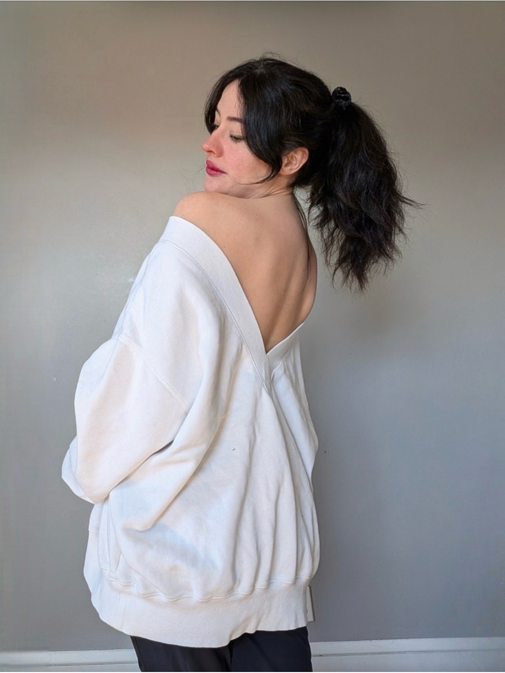 Nike Women's White V-Neck Oversized Sweatshirt - Picture 3 of 3